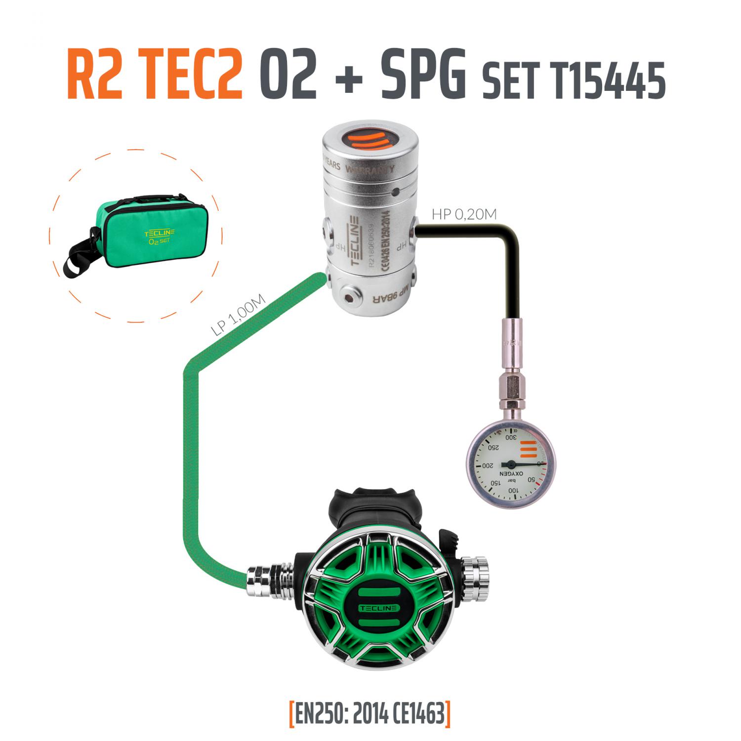 Tecline Regulátor R2 Tec2 Stage Set S Manometrem Až 100% O2 En250:2014